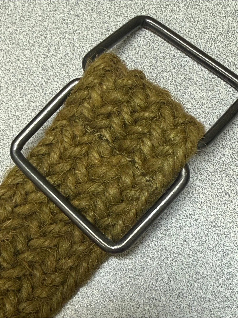 Vintage 1980s 100% Jute Woven Belt Olive Brown Double Ring Buckle 49”